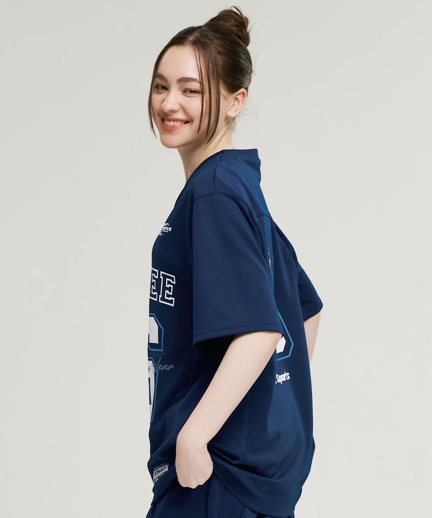Leijibi Mixed Mesh Rugby Jersey Top Oversized Short Sleeve W Athletic Wear Short Sleeve T-Shirt Navy