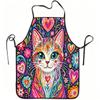 1pc Colorful Artistic Cat And Floral Heart Print Apron, Durable And Easy To Clean, Adjustable Waistband, Polyester Material, for Kitchen Cooking, Gard