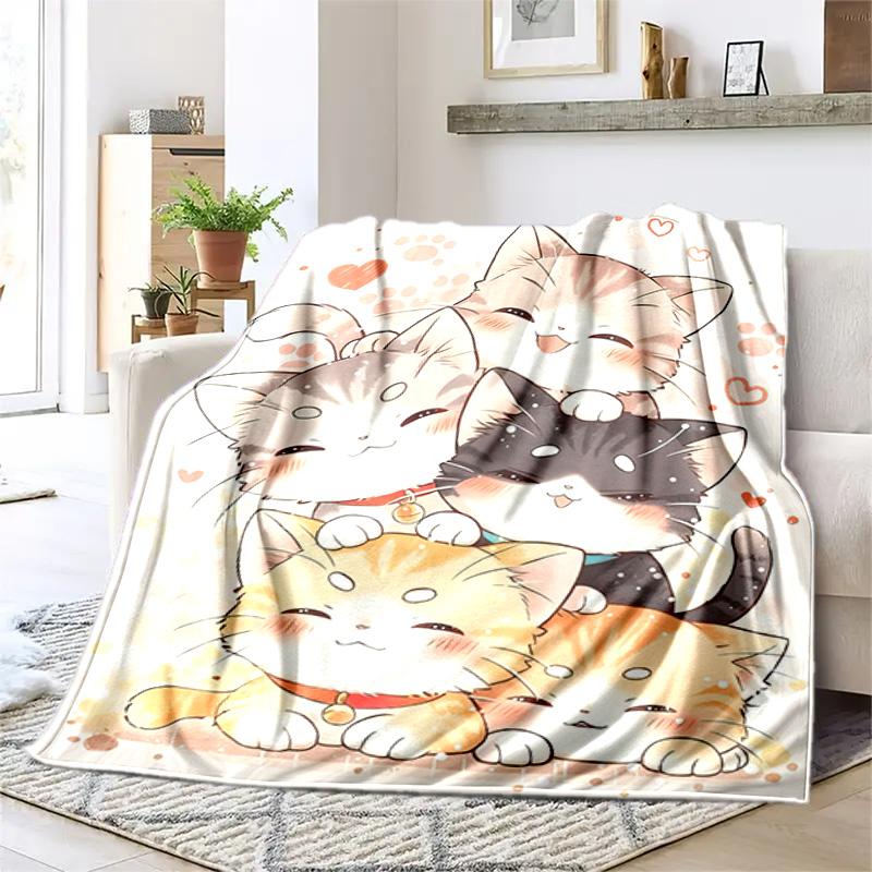 1PC Cute cat, cartoon blanket, all season lightweight home office outdoor nap multifunctional blanket