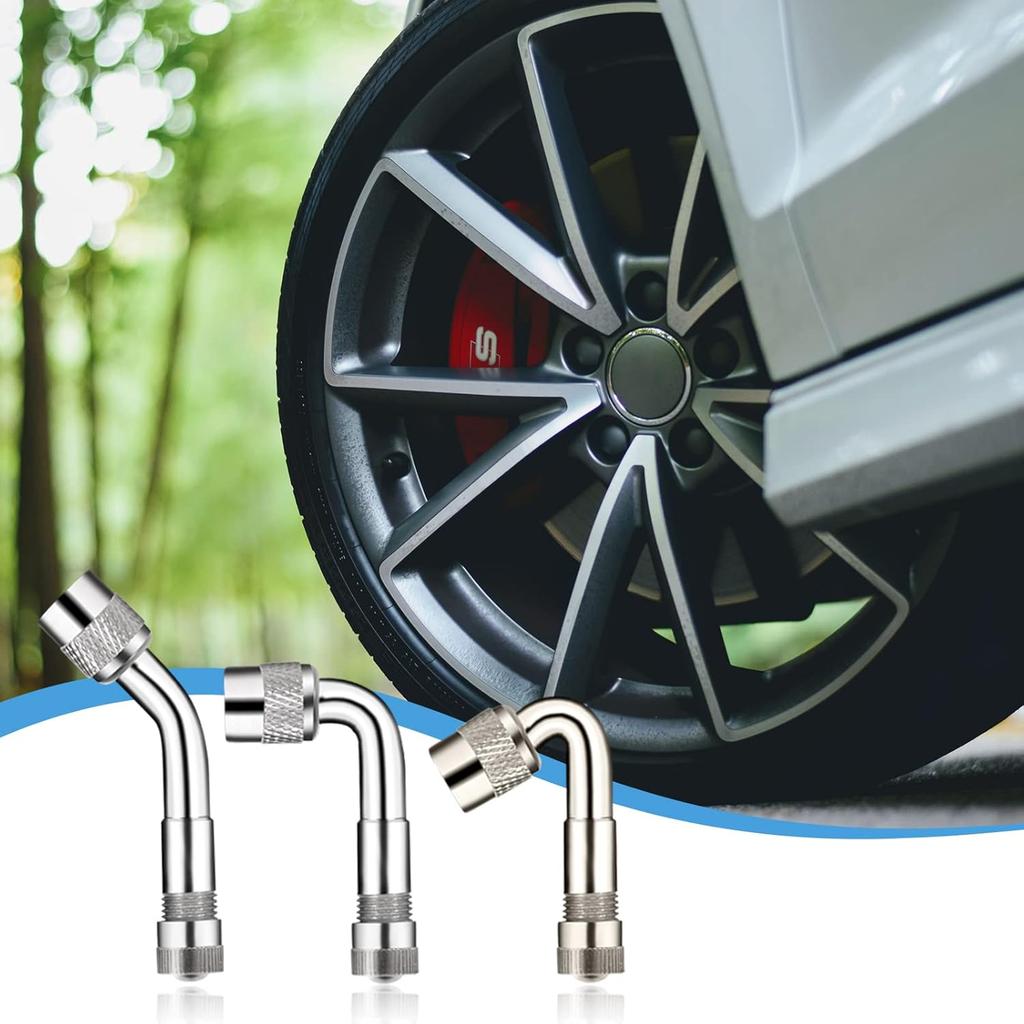 10 Pieces Stainless Steel Dually Valve Stem Extension, Includes 4 Pieces Dual Tire Valve Extension 6 Pieces Valve Extender Adaptor for Most Cars