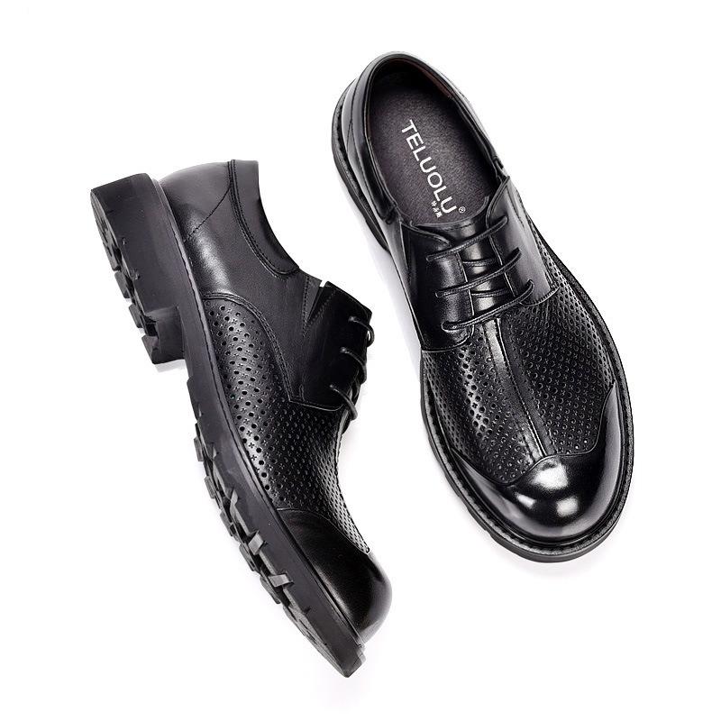 

Туфли с большой головкой Мужские туфли из полой кожи Модные универсальные деловые туфли на толстой подошве Дышащие туфли с круглым носком и перфорацией Сандалии мужские 44 чёрный