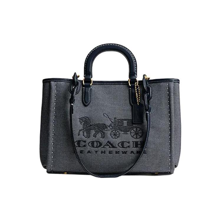 Nuova Borsa Tote in Tessuto COACH, Borsa Shopping, Borsa a Mano Monospalla Grande da Donna Blu Scuro CJ811-B4BHP