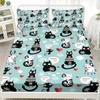 3pcs Cute Kitten Printed Chipless Bed Sheet Set Multi Size Soft Bed Cover Bedroom Bedding Decoration Machine Washable