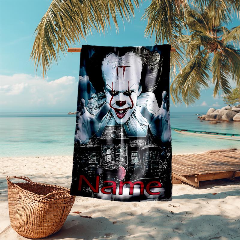 Personalized customized proof beach towel with Pennywise the Dancing Clown pattern - soft, absorbent,quick-drying,perfect swimming,camping&bathing