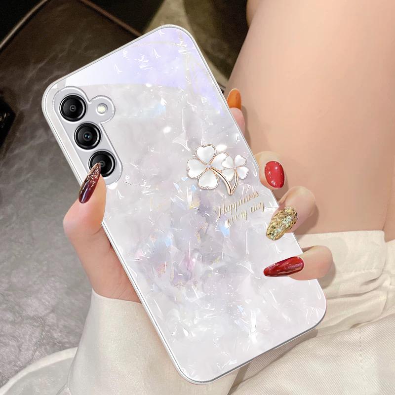 Klee mit doppelten Blütenblättern für Samsung Galaxy A14 4G 20 30 52 20S 21S 22 A32 33 34 42 50 51 53 54 70 71 72 73 5G Glas Handyhülle