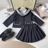 Girls' Academy Style Set: Baby Girl Coat, Base Shirt & Pleated Skirt (3-Piece) - Autumn/Spring