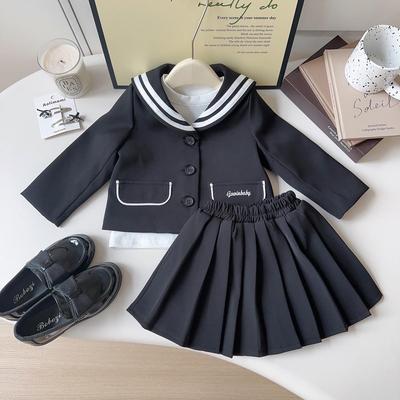 Girls' Academy Style Three-Piece Set: Autumn/Spring Coat, Base Shirt & Pleated Skirt - AQB007