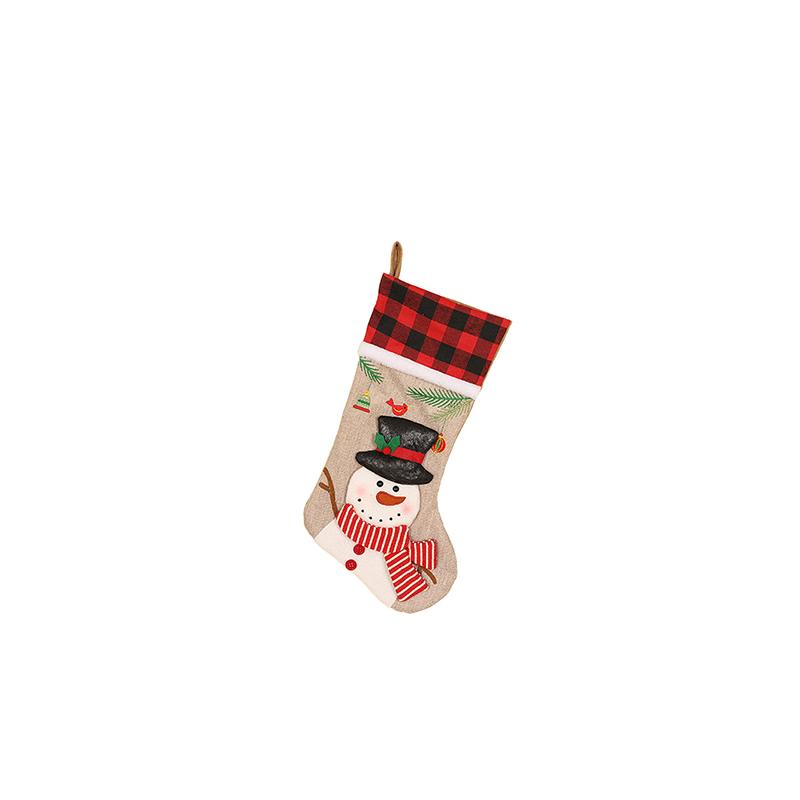 Christmas Stockings, Christmas Stocking Deer Santa Snowman Burlap Plaid Xmas Stocking Holiday Christmas Decoration For Family