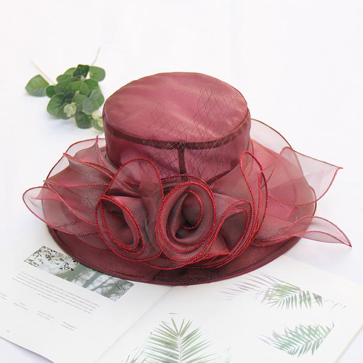 Summer Sun Protection Bucket Hat Organza Flower Sun Hat Foldable Big Brim Beach Hat Mesh Hat
