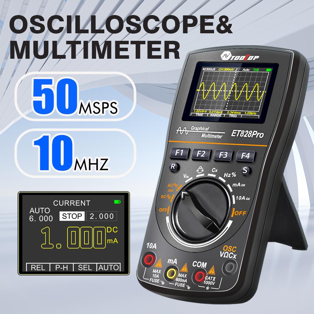 10MHz 50Msps Digital Oscilloscope REL Test 6000 Counts Graphical Signal Waveform Auto Capture 100mF RMS Multimeter Repair Tools