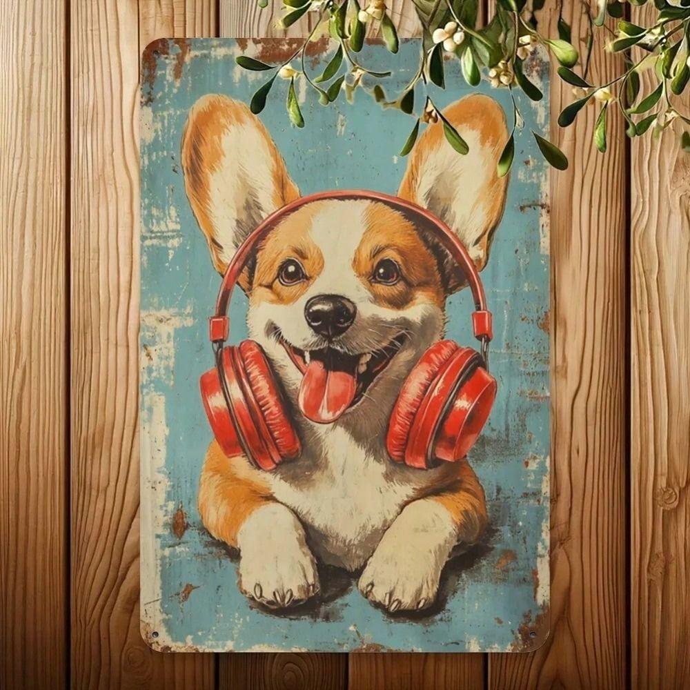 Vintage Corgi Rock Style Metal Sign Wall Decor 20x30cm