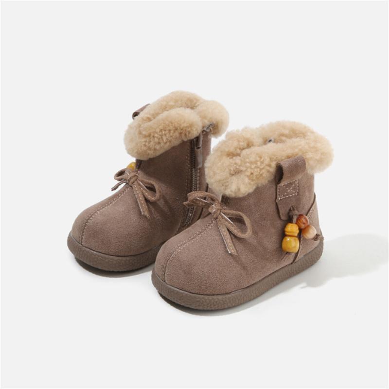 

Winter Baby Snow Boots Little Kids Non-Slip Toddler Girls Shoes Warm Leather Lamb Wool Plush 21 хаки