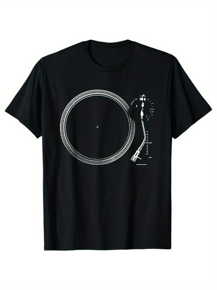 Vintage Vinyl Record PlayerMusic Lovers with DJ Turntable Design100 Cotton Oneck Short Sleeve Printed Mens Tshirt S