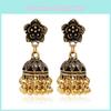 Retro Floral Alloy Jhumka Earrings For Women Ethnic Jewelry Gift