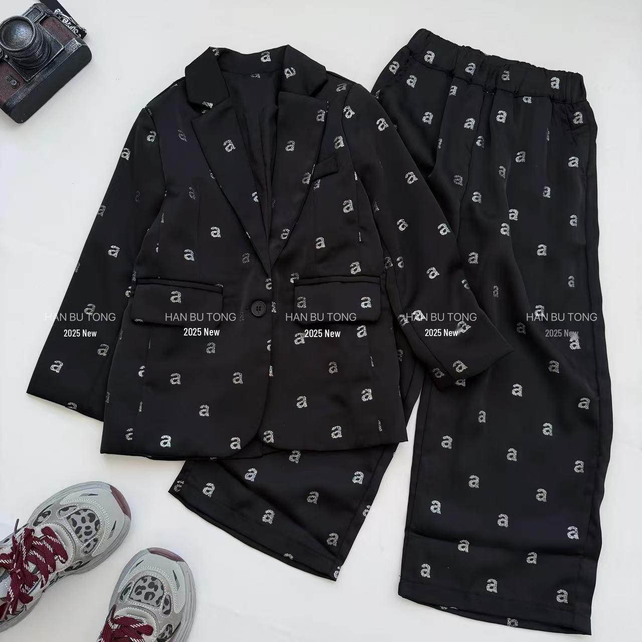 

2026 Girls Rhinestone Blazer Street Style Set - Spring/Autumn Two-Piece 160 cm чорний