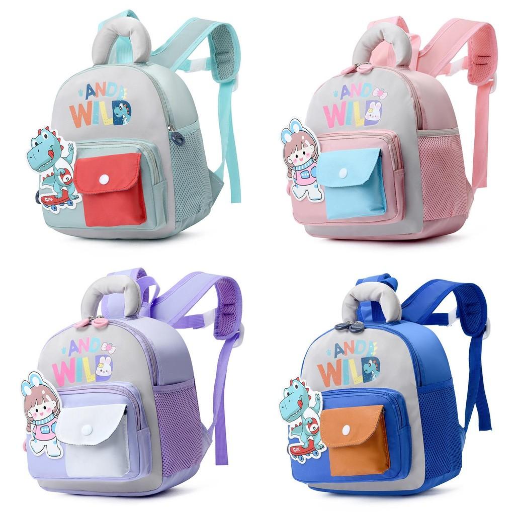 Kid Girl School Backpack Cartoon Dinosaur Oxford Fabric With Adjustable Shoulder Straps For Toddler Preschool