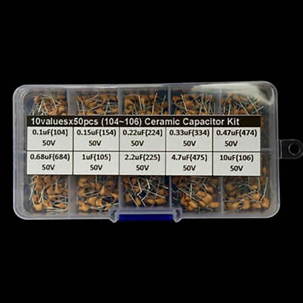 Supplies Capacitor Ceramic Kit Set 0.1uF~10uF 10 Values 104-106 50 Volts