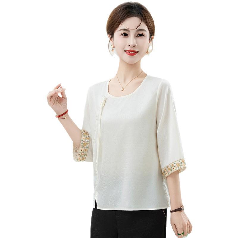 Elegant Plus Size Mid-Sleeve Chinese Style Women's Summer Top
