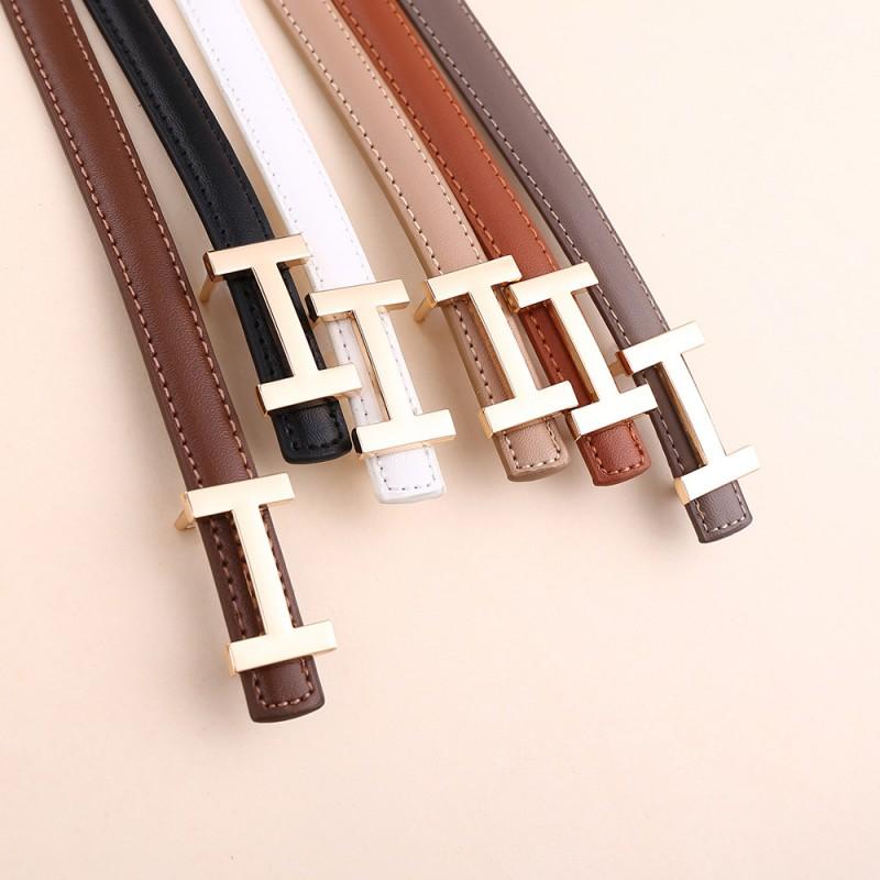 Womens Slim Genuine Leather Belt With Zinc Alloy Buckle Casual Office Chic Waistband Dresses Pants Skirts