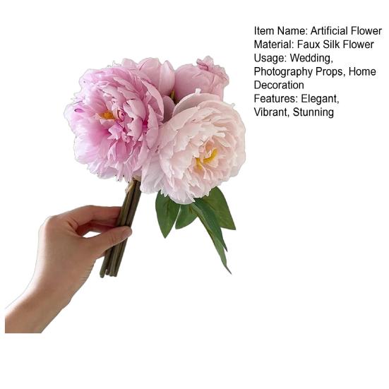 Artificial Peonies Flower Fake Silk Peony Bouquet with 3 Heads Full Blooms And 4 Buds Faux Floral Arrangements for Wedding Table Centerpiece Home