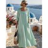 Casual Square Neck Three Quarter Sleeve Solid Color Womens Loose Long Maxi Dress