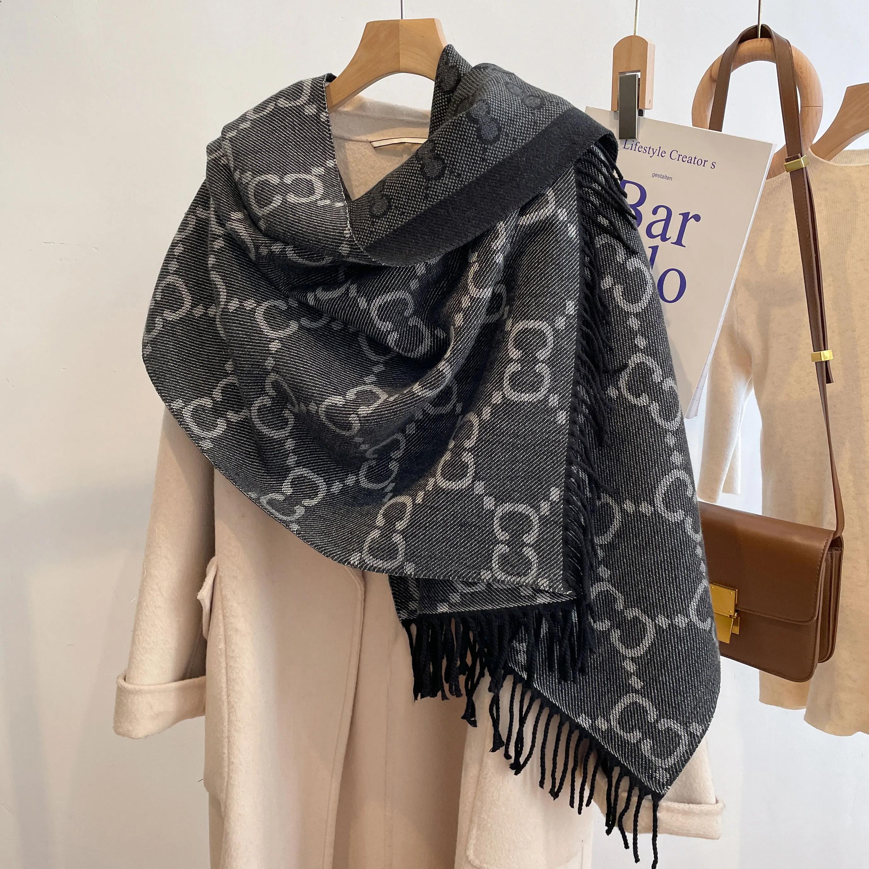 

New Luxury Winter Two-Sided Cashmere Long Fringe Scarves High Quality Women Thicken Wrap Shawl Ladies Pashmina Warm Scarf