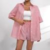 Frühling und Sommer Neue Mode Damen Outfit Gekragtes Gestreiftes Kurzarmhemd + Shorts Lässiges Zweiteiliges Set Für Damen
