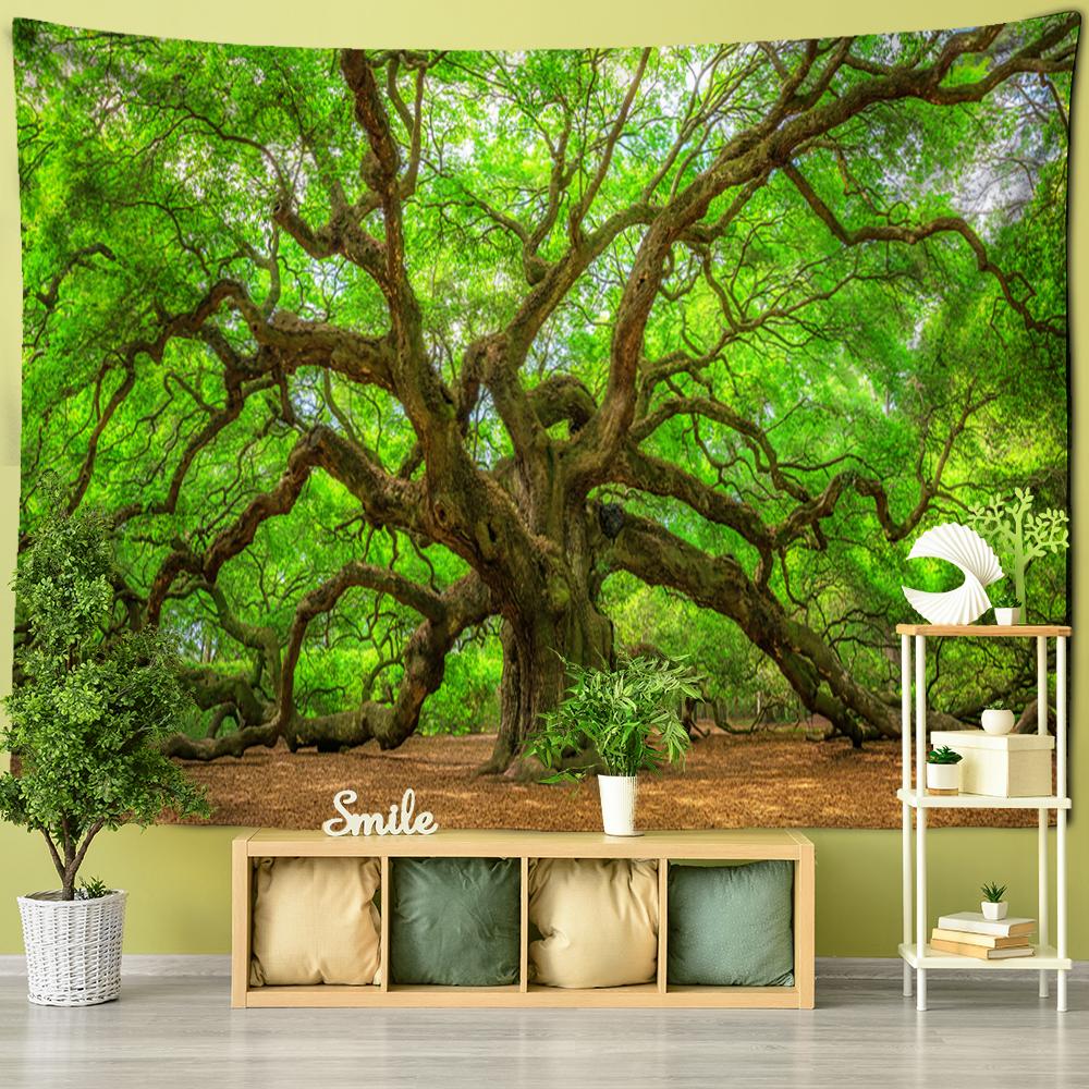 Towering Tree Forest Tapestry Wall Hanging Natural Scenery Psychedelic Witchcraft Bohemian Style Background Cloth Home Decor