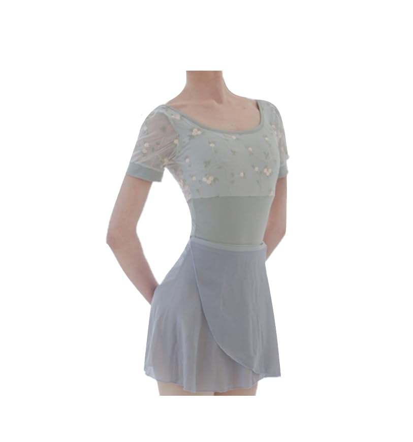 ProDance Embroidered Mint and Ivory Half-Cup Short Sleeve Ballet Leotard PLHA018MA (L, Ivory)