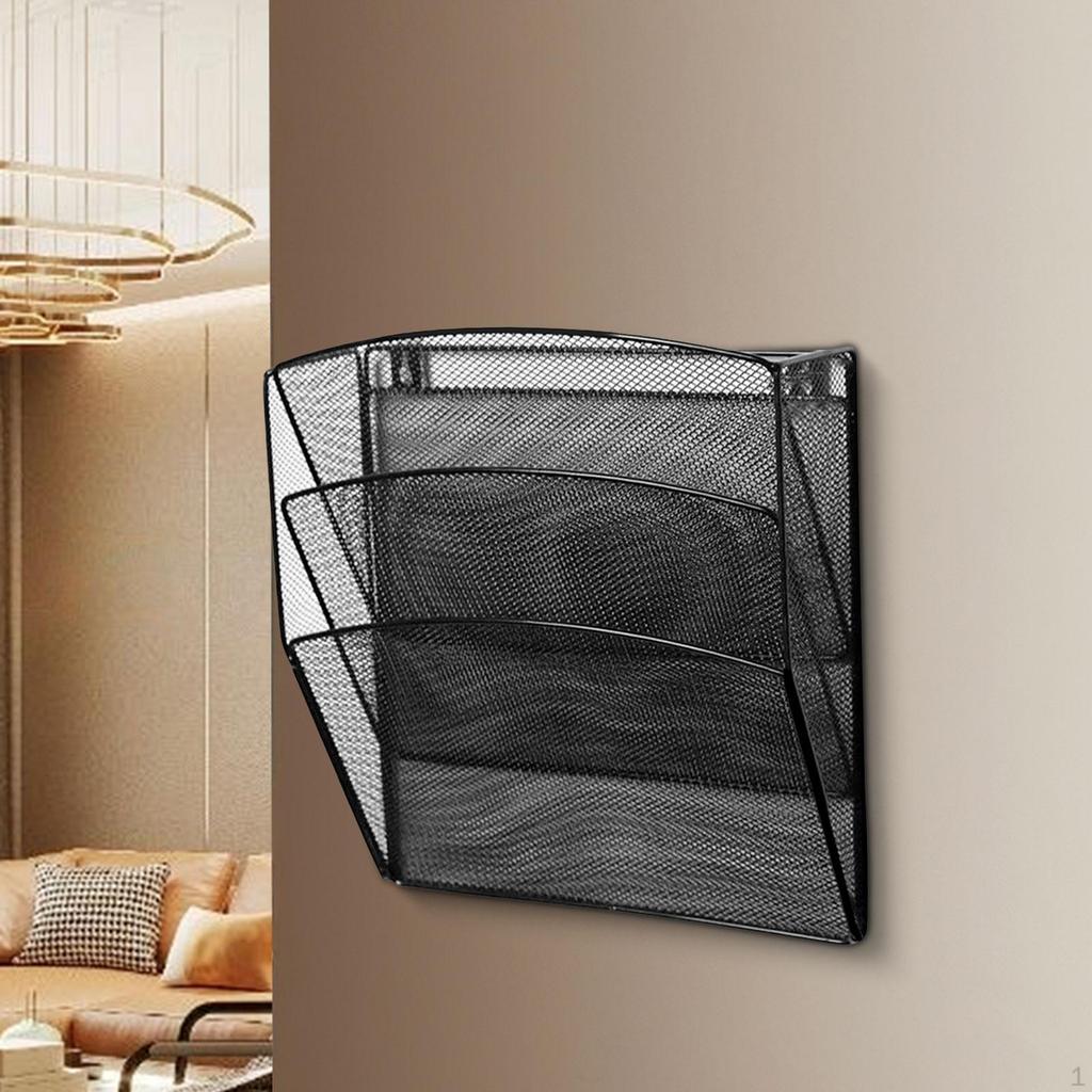 Wall Mounted Mesh File Holder 3 Layer Metal Pocket for Office Home
