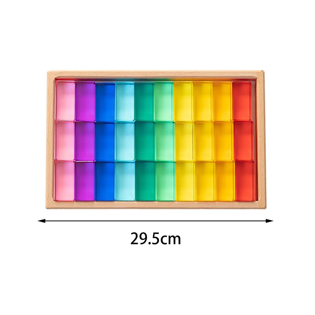 100 Pieces Rainbow Building Blocks Acrylic Gemstone Cubes Stacking Game Toy with Wooden Storage Box