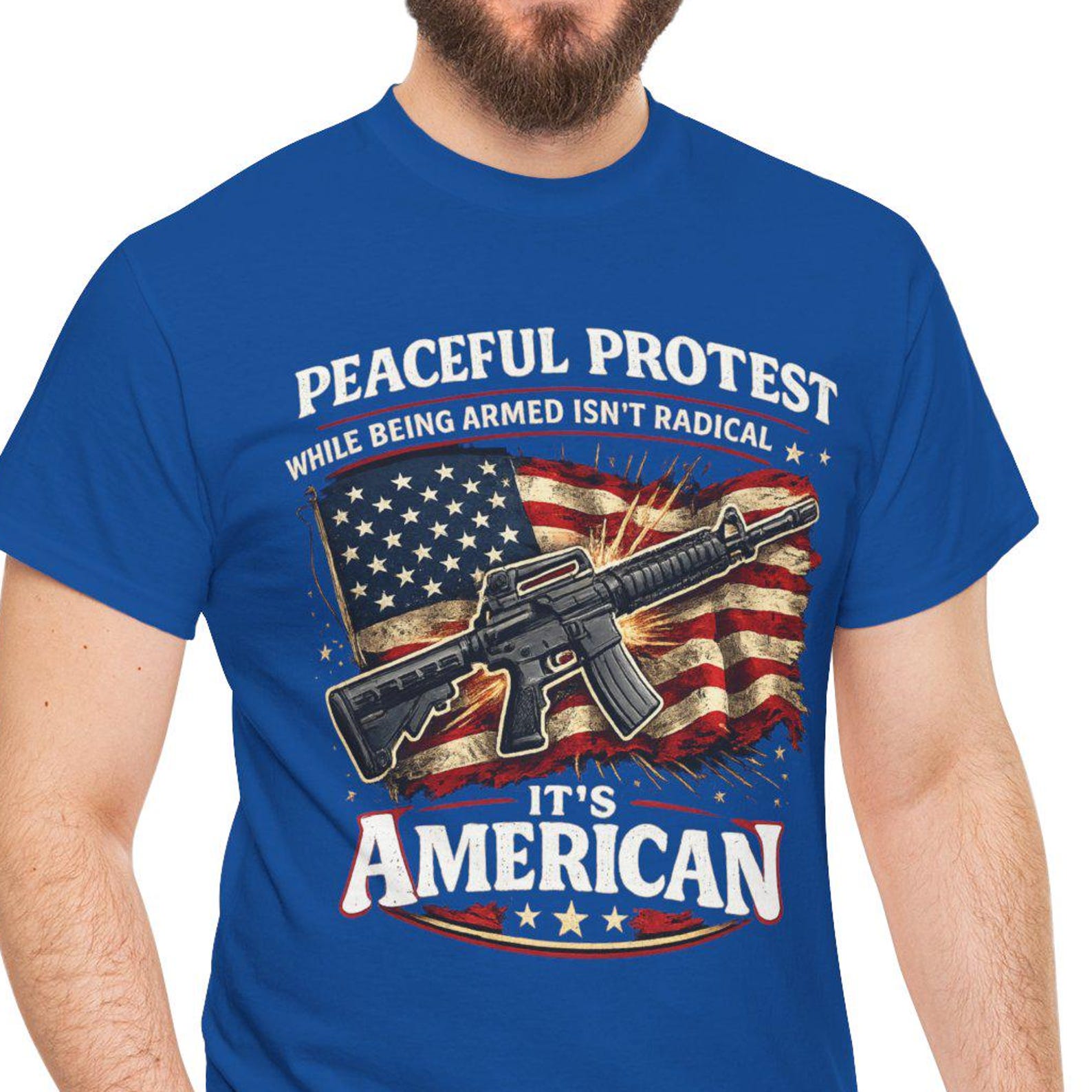 Peaceful Protest Rifle and American Flag T-Shirt | Patriotic S