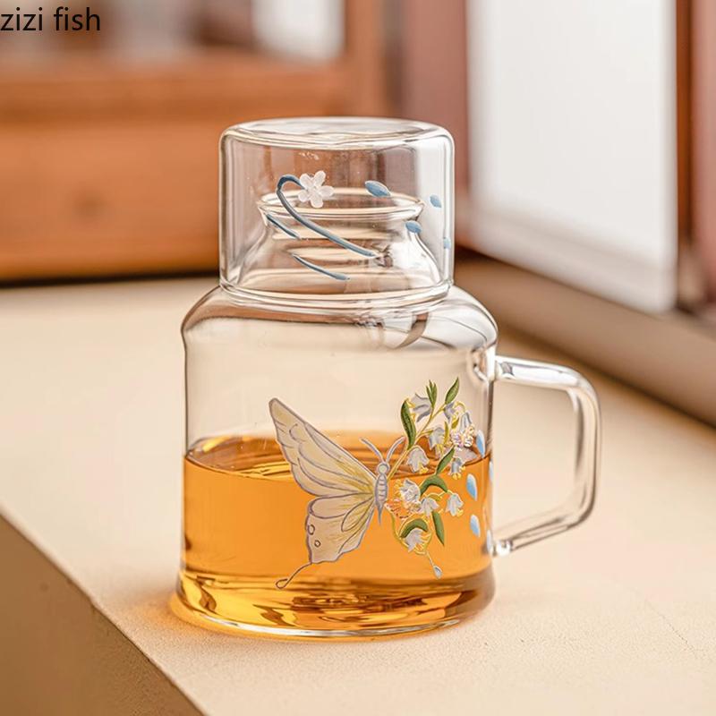 Creative Flower Butterfly Glass Cold Kettle Set High Temperature Resistant Tea Pot Home Large Capacity Beverage Fruit Tea Pot