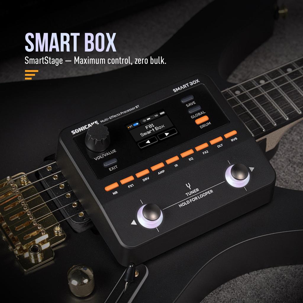 SONICAKE Smart Box Guitar Pedal with Portable Effects USB Audio and Stereo Output QME-20 - Multi-Effects 130+ Effects, NAM/IR Support, Looper,