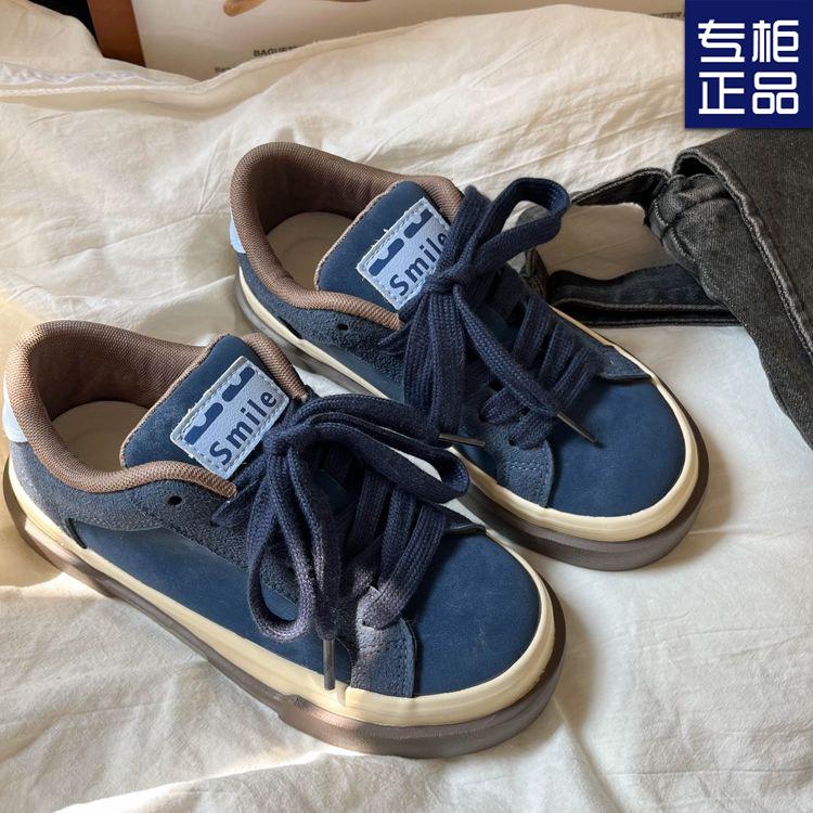 Spring Retro Casual Board Shoes Women's New Blue Casual Niche Design Platform Shoes Ins