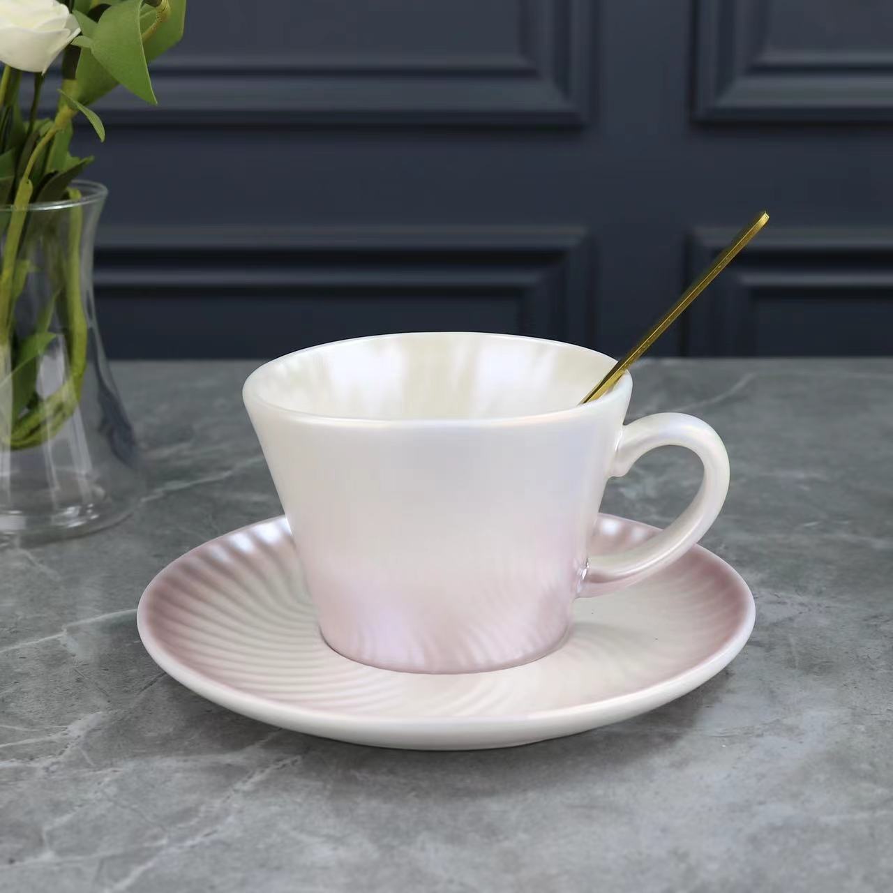 Perlglasur Kaffeetasse Bunte Ozean-Stil Tasse Farbverlauf Pärchenbecher Geschäftsgeschenk Wasserbecher 190-220ML white