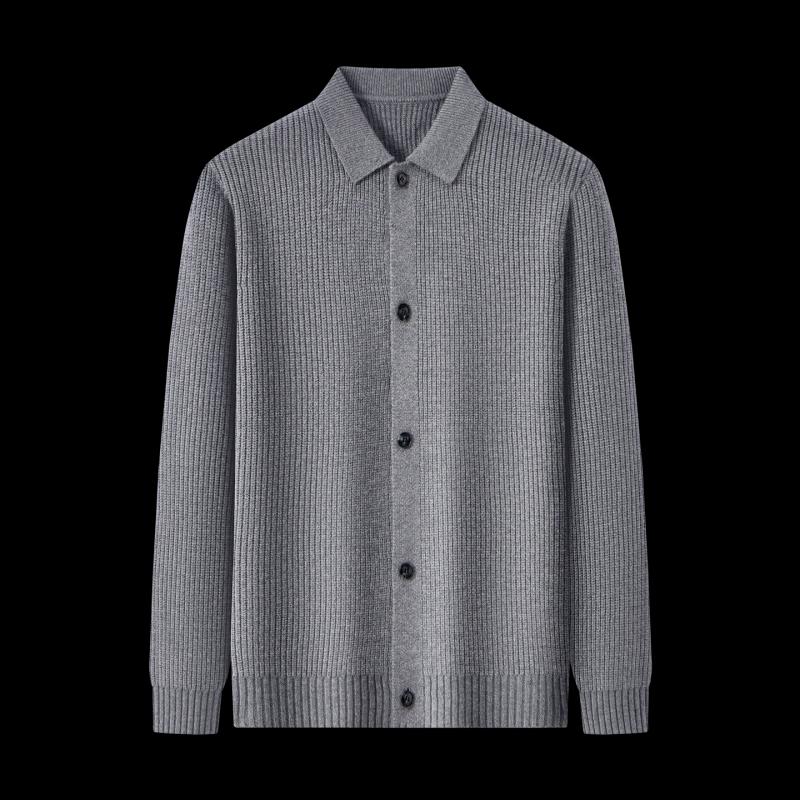 ROMON Men's Casual Solid Color Knit Lapel Cardigan