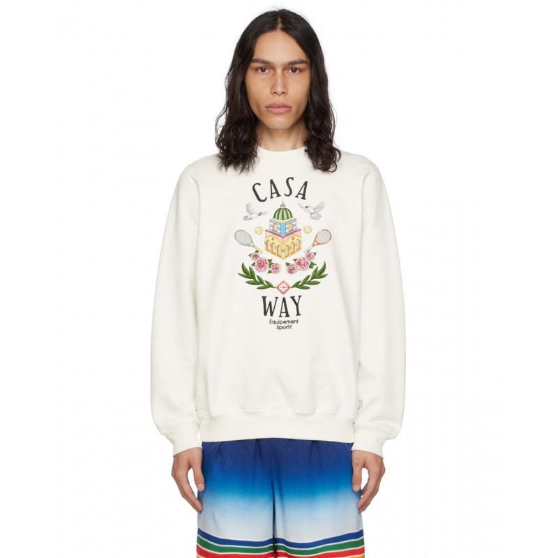 Casablanca Print Crew Neck Sweatshirt Couples Regular Fit Casual Top