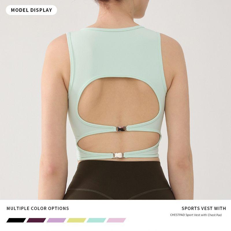 2025 With Chest Pad Yoga Vest Women Summer Sports Outer Wear Hollow out Sling Sleeveless Backless Top Sexy Gyaru
