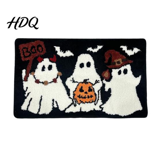 Absorbent Bathroom Rug Halloween Bath Mat Pumpkin Ghost Bat Pattern Rug Living Room Carpet Machine Washable Non-Slip Gothic Area for Entrance