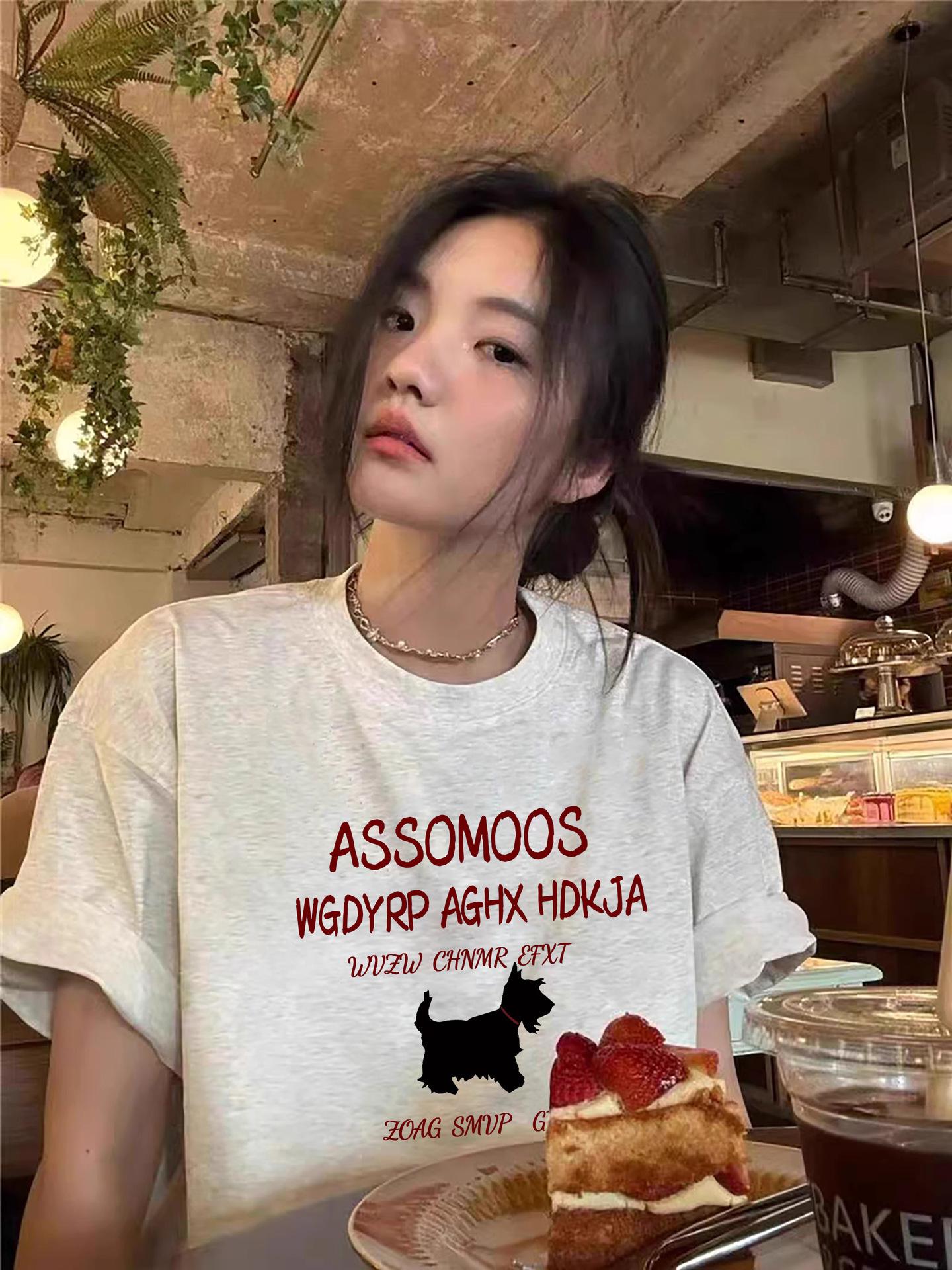 

2025 Grey Retro Short Sleeve Women s Cotton T-Shirt - Loose Fit XXL абрикосовый