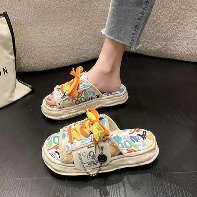 Papuci de Canvas cu Graffiti la Modă pentru Femei și Sandale de Damă Colecție Nouă Sandală H Trend 2025 Șlapi de Var Reducere Pantofi Eleganti Originali