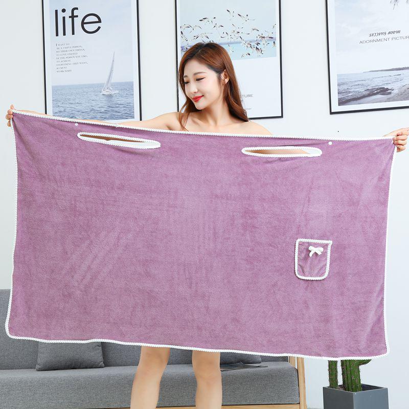 Soft Absorbent Coral Fleece Bathrobe with Pockets – Wearable as Sling Towel, Customizable, Thickened for Comfort