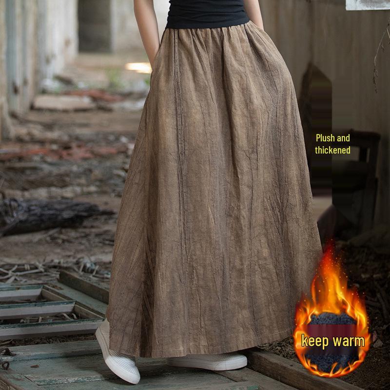 Women's Elastic Waist Tie-Dye Ramie Skirt - Autumn/Winter Collection