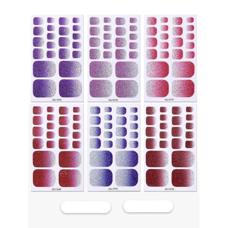 Gradient Glitter Waterproof Toenail Art Stickers - Full Coverage Crystal Flash Design