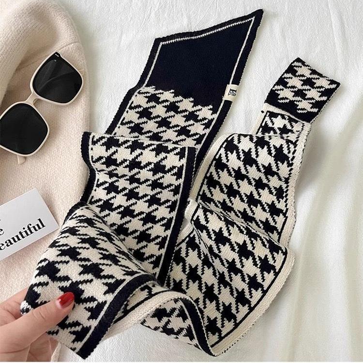 

Женский шарф в клетку с шахматным узором – Осень/Зима 2022, Высококачественный вязаный дизайн, Корейский стиль, Бесплатная доставка