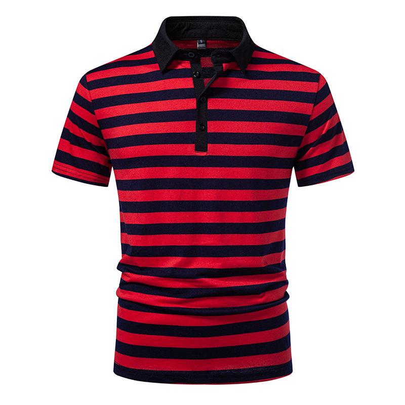 Summer Men's Classic Striped Polo Shirts Short Sleeve Breathable Casual T-Shirt Contrast Color Lapel Collar Streetwear Basic Top