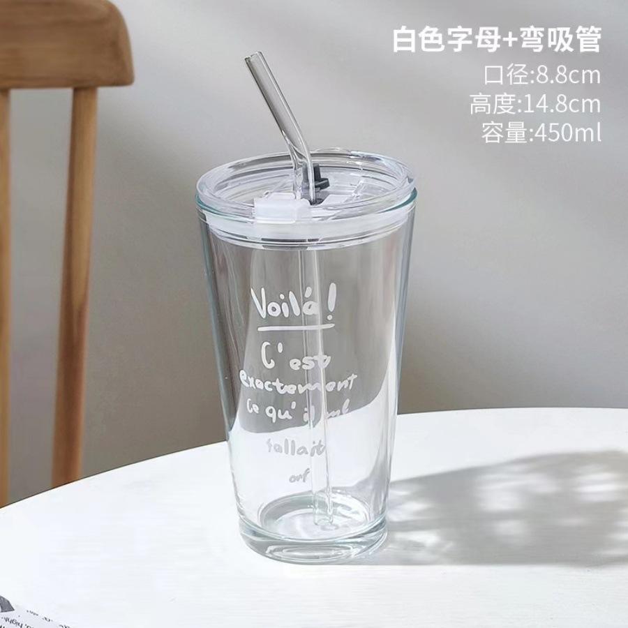 Glass Straw Cup Printing Milk Tea Cold Drink Coffee Cup Household Water Cup High Value Juice Cup Printing