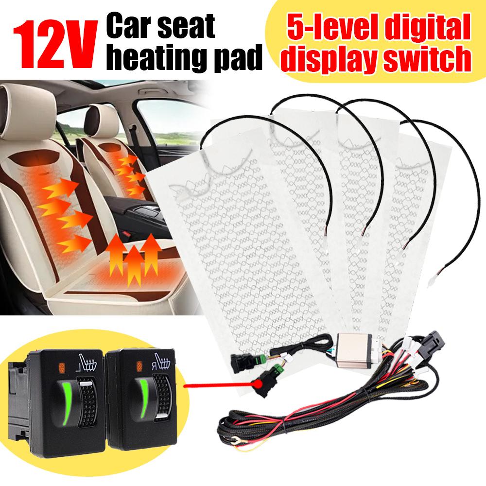 Universal Built In Car Seat Heater Kit Suitable For 2 Seats 12v Carbon Fiber Heating Pad 5 Level Control Switch System For Toyot