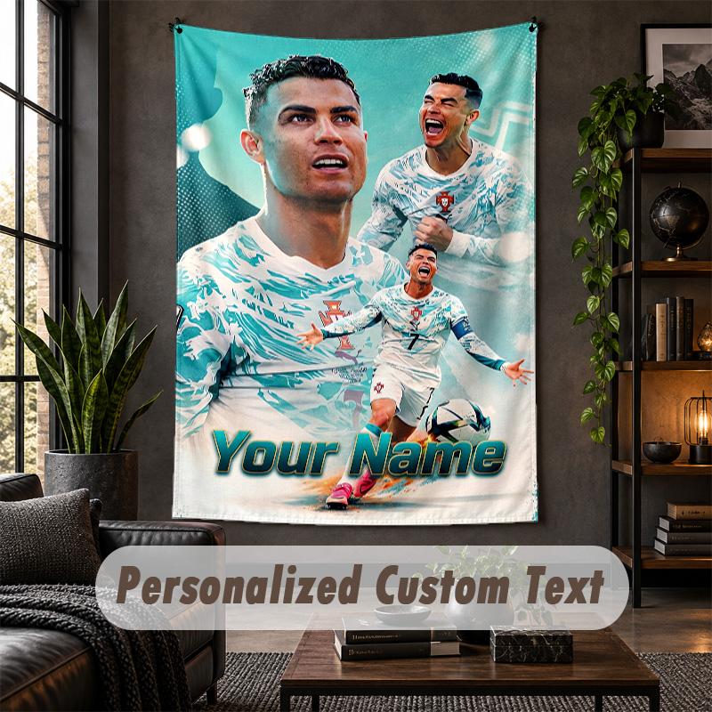 Arazzo da Parete Personalizzato, Testo Personalizzato Cristiano Ronaldo, Arte da Parete in Tessuto Morbido per Decorazione Interna